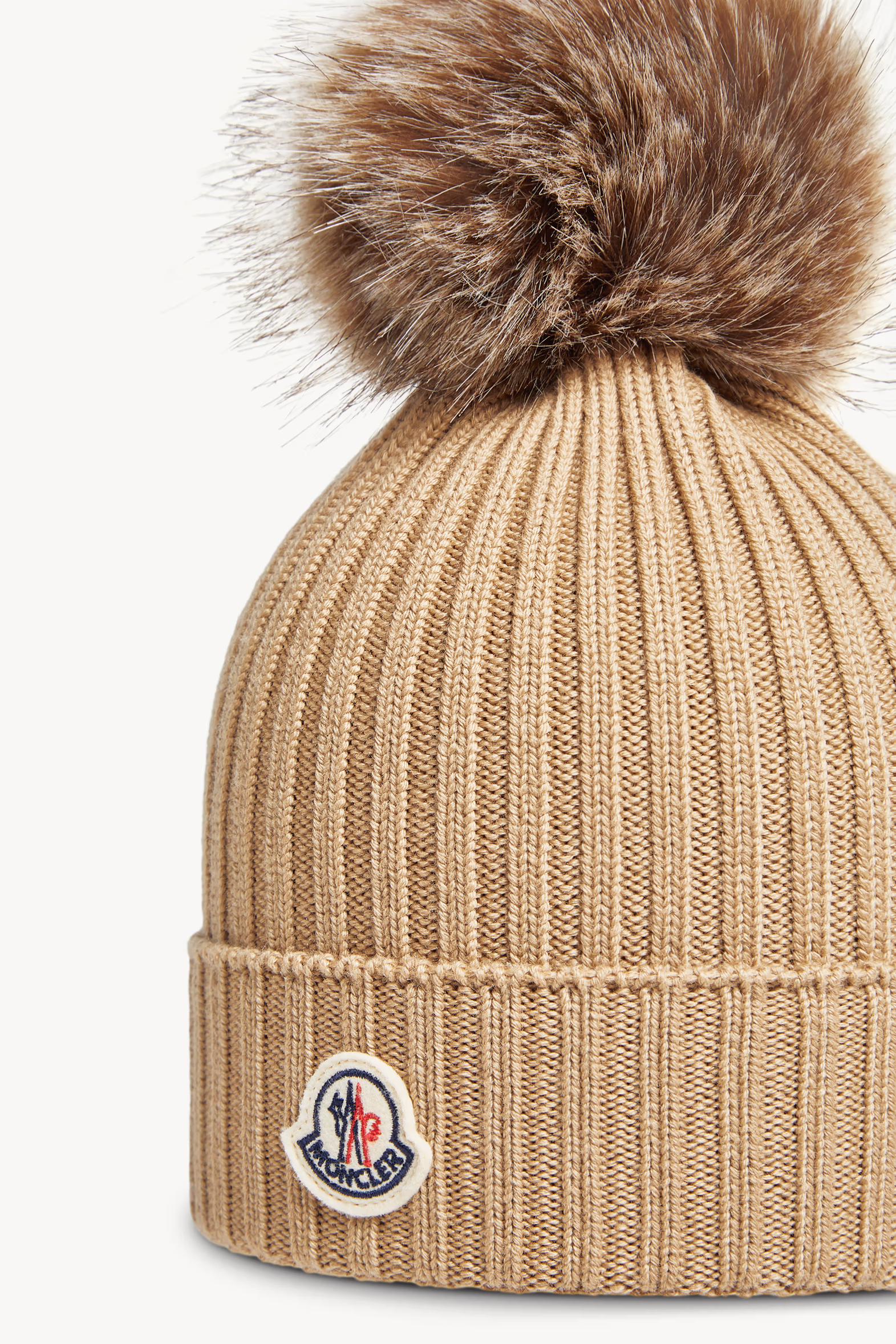 Wool Beanie with Pom Pom Girl Beige Moncler 2